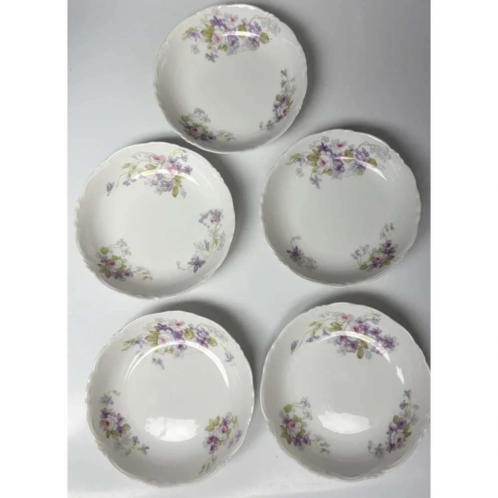 19th C  C.A. Limoges France Rose Violet Spray Scalloped Victorian 5